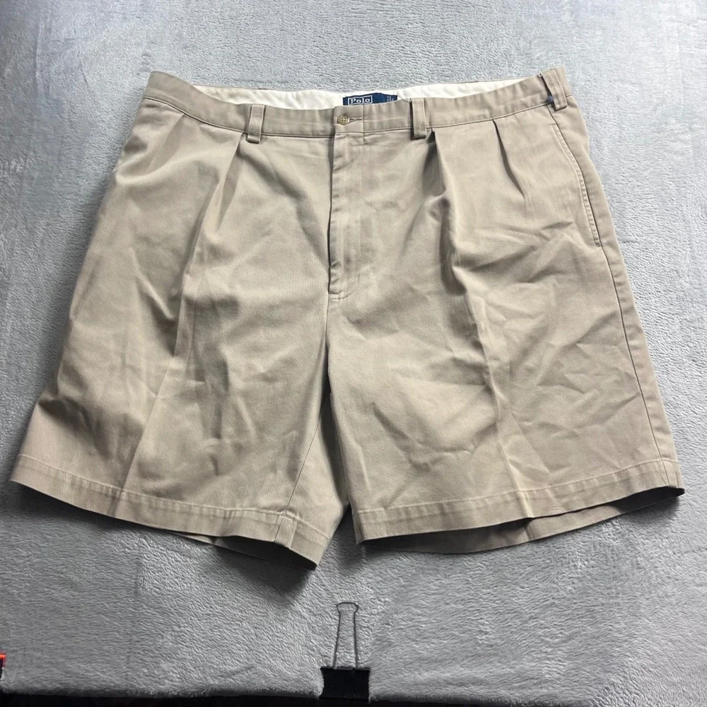 Polo Ralph Lauren Tyler Short Mens 44 Khaki Tan Pleated Chino Cotton Shorts